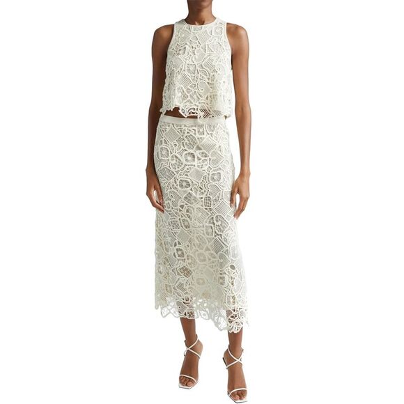 A.L.C. Womens Shay Lace Midi Skirt 4 Warm White - NWT $495
